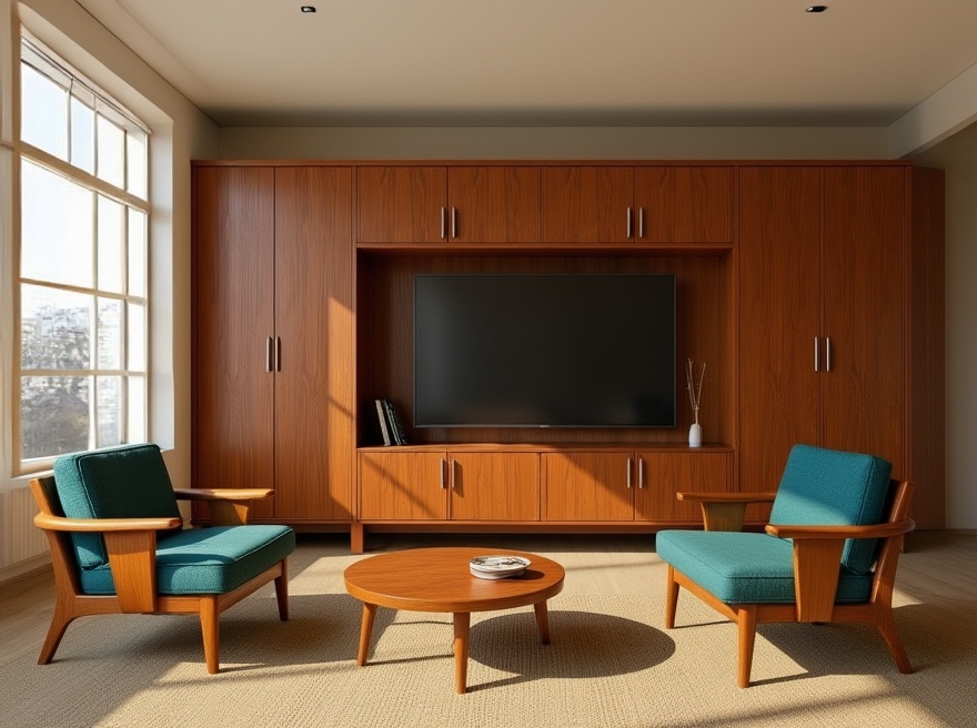 Living room redesigned in mid-century